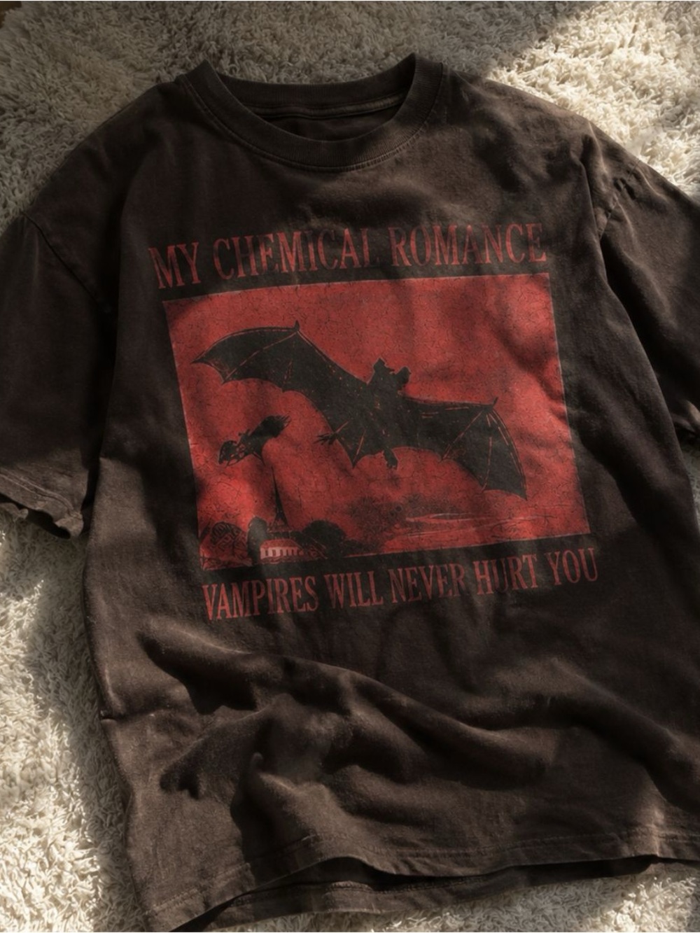 Gildan Brown T-Shirt with Red Vampire Graphic